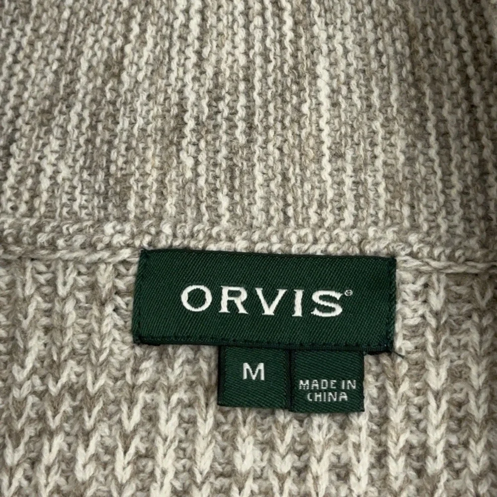 NEW Orvis Wool Cardigan Sweater Men's Medium Beige Shawl Collar‎ Elbow Patches